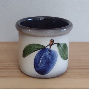 Vintage Weiningen Keramik Switzerland Small Crock Jar Hand Painted Fruit Plum 3"